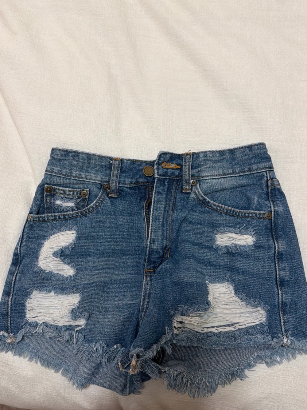 Just Black Distressed Frayed Hem Denim Shorts - Blue